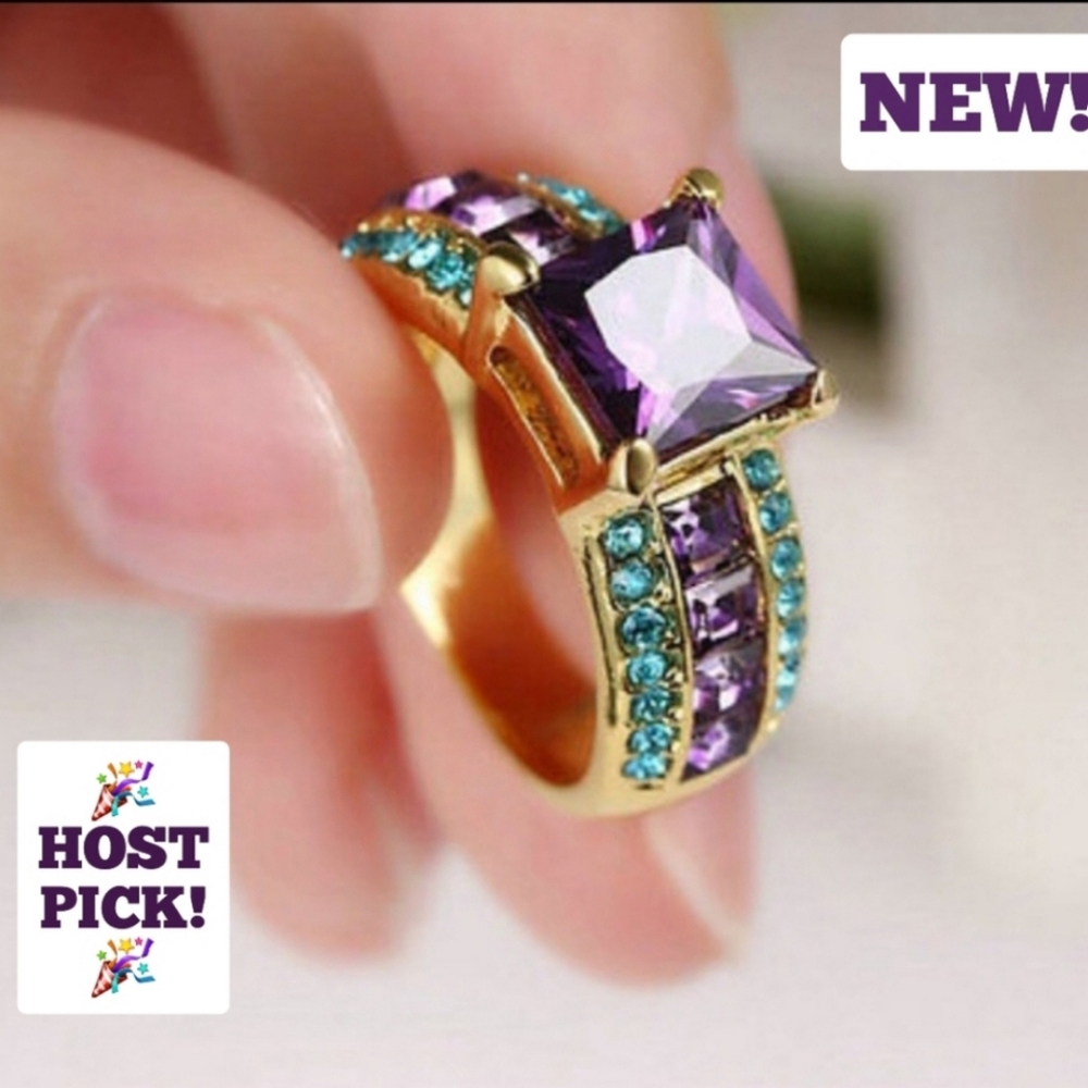 Turkish 18 K yellow filled gold purple amethyst stone ring size 8 - Picture 11 of 11